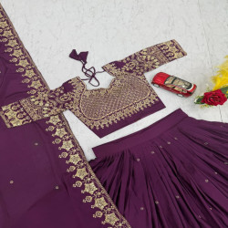 Wine Purple Heavy Embroidered Chinon Festival Lehenga Choli Set
